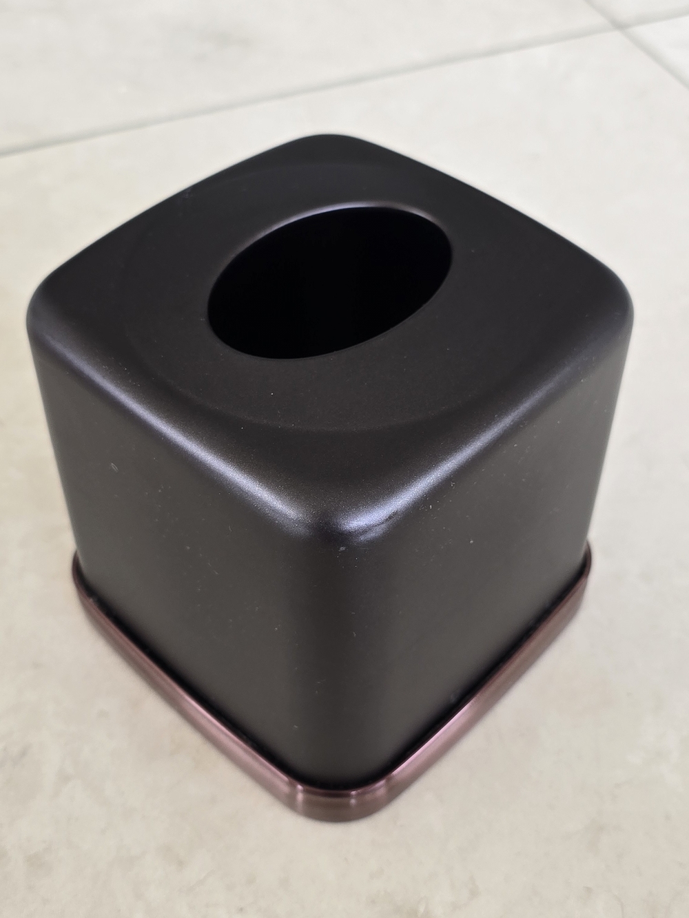 Matte Brown Square Tissue Box Cover with Copper Base